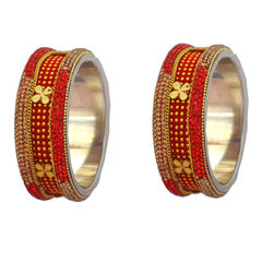 Gold Rodium Polish Red and Maroon color Bangles in Brass studded with CZ Diamond