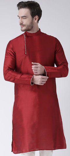 Red and Maroon color Kurta in Dupion Silk fabric with Thread work