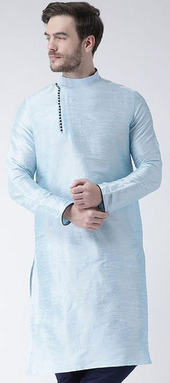 Blue color Kurta in Dupion Silk fabric with Thread work