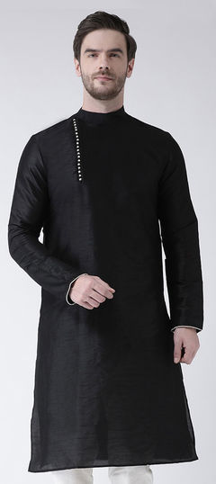 Black and Grey color Kurta in Dupion Silk fabric with Thread work