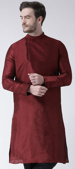 Red and Maroon color Kurta in Dupion Silk fabric with Thread work