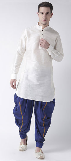 White and Off White color Dhoti Kurta in Dupion Silk fabric with Thread work