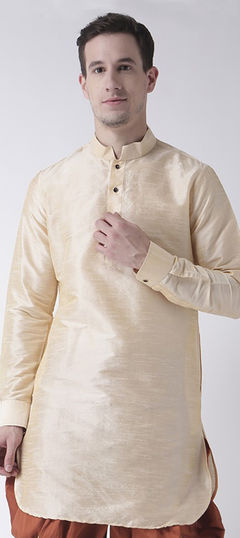 Beige and Brown color Kurta in Dupion Silk fabric with Thread work