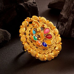 Gold Rodium Polish Multicolor color Ring in Metal Alloy studded with CZ Diamond
