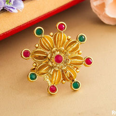 Gold Rodium Polish Green, Red and Maroon color Ring in Metal Alloy studded with CZ Diamond