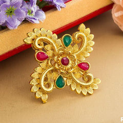 Gold Rodium Polish Green, Red and Maroon color Ring in Metal Alloy studded with CZ Diamond