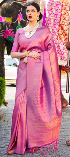 Pink and Majenta color Saree in Art Silk, Silk fabric with Weaving work