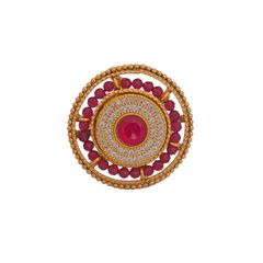 Gold Rodium Polish Pink and Majenta color Ring in Brass studded with Austrian diamond, CZ Diamond