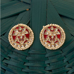 Gold Rodium Polish Red and Maroon color Earrings in Brass studded with Kundan