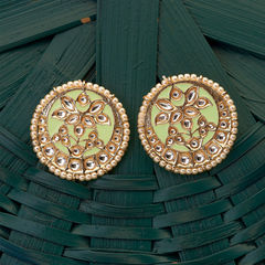 Gold Rodium Polish Green color Earrings in Metal Alloy studded with Kundan, Pearl