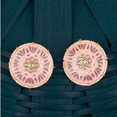 Gold Rodium Polish Pink and Majenta color Earrings in Metal Alloy studded with Kundan, Pearl
