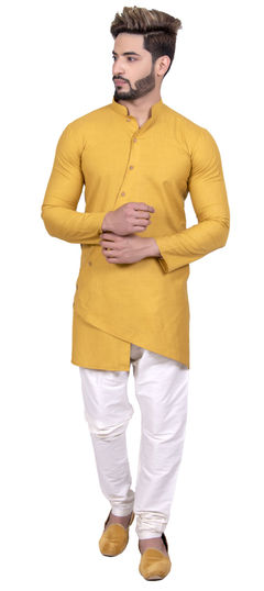 Yellow color IndoWestern Dress in Cotton fabric with Thread work