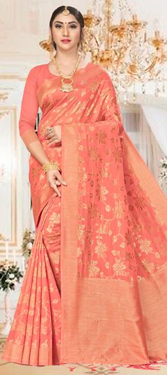 Pink and Majenta color Saree in Art Silk, Silk fabric with Weaving work