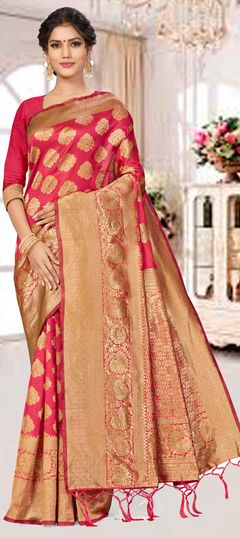 Pink and Majenta color Saree in Art Silk, Silk fabric with Weaving work