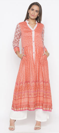 Pink and Majenta color Tunic with Bottom in Cotton fabric with Printed work