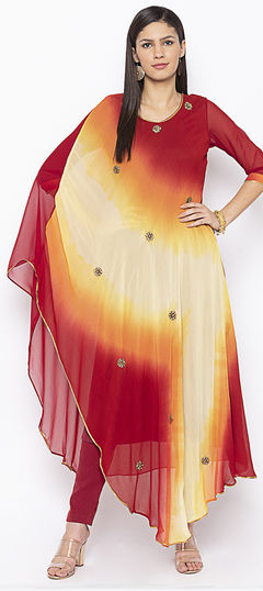 Multicolor color Tunic with Bottom in Georgette fabric with Patch, Swarovski work