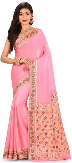 Traditional, Wedding Pink and Majenta color Saree in Banarasi Silk, Silk fabric with South Weaving work : 1651310