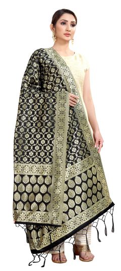 Casual Black and Grey color Dupatta in Banarasi Silk fabric with Weaving work : 1651556