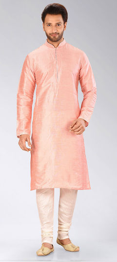 Pink and Majenta color Kurta Pyjamas in Art Dupion Silk fabric with Thread work