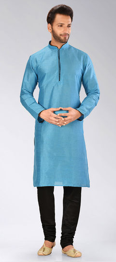 Blue color Kurta Pyjamas in Art Dupion Silk fabric with Thread work