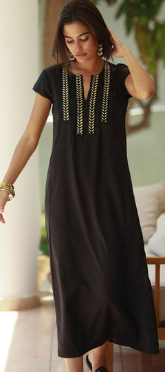 Black and Grey color Kurti in Rayon fabric with Embroidered, Resham, Thread work