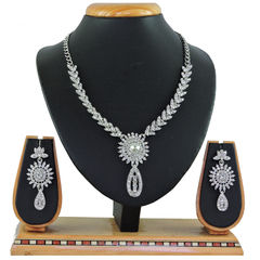 Silver Rodium Polish White and Off White color Necklace in Metal Alloy studded with CZ Diamond