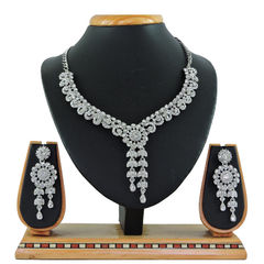 Silver Rodium Polish White and Off White color Necklace in Metal Alloy studded with CZ Diamond