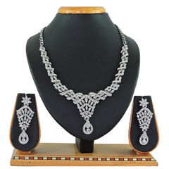 Silver Rodium Polish White and Off White color Necklace in Metal Alloy studded with CZ Diamond, Pearl
