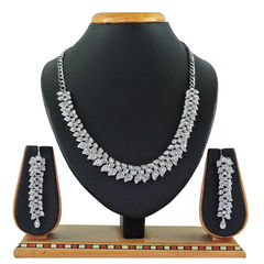Silver Rodium Polish White and Off White color Necklace in Metal Alloy studded with CZ Diamond