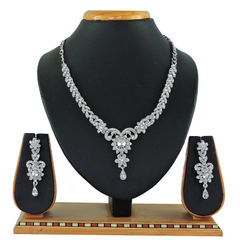 Silver Rodium Polish White and Off White color Necklace in Metal Alloy studded with CZ Diamond