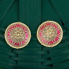 Gold Rodium Polish Beige and Brown, Pink and Majenta color Earrings in Metal Alloy studded with Kundan, Pearl