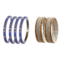 Blue color Bangles in Brass, Lakh studded with CZ Diamond, Kundan & Gold Rodium Polish : 1655255