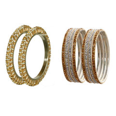 Gold color Bangles in Brass, Lakh studded with CZ Diamond, Kundan & Gold Rodium Polish : 1655261