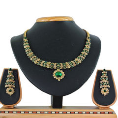 Gold Rodium Polish Green color Necklace in Metal Alloy studded with CZ Diamond