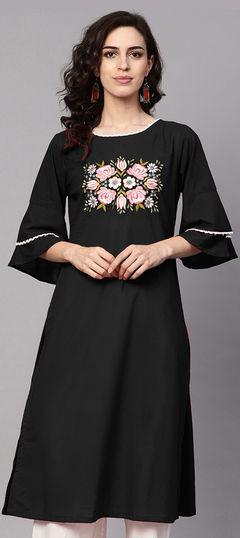 Black and Grey color Kurti in Rayon fabric with Printed work