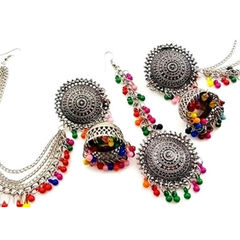 Silver Rodium Polish Multicolor color Mang Tikka in Metal Alloy studded with Beads