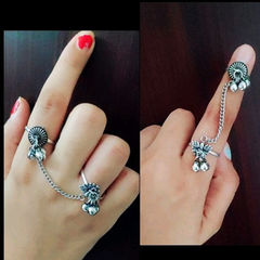 Silver color Ring in Brass studded with Beads & Silver Rodium Polish : 1657038