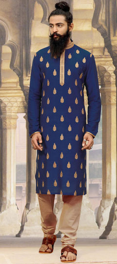 Blue color Kurta Pyjamas in Art Silk fabric with Thread work