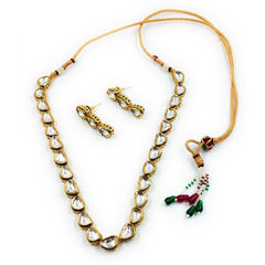 Gold Rodium Polish White and Off White color Necklace in Metal Alloy studded with Kundan