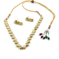 Gold Rodium Polish White and Off White color Necklace in Metal Alloy studded with Kundan