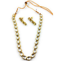 Gold Rodium Polish White and Off White color Necklace in Metal Alloy studded with Kundan