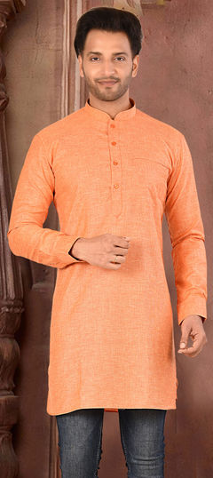 Orange color Kurta in Muslin fabric with Thread work : 1659842