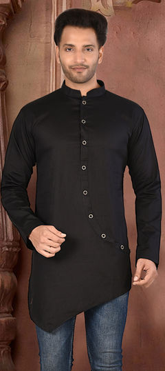 Black and Grey color Kurta in Cotton fabric with Thread work : 1659845