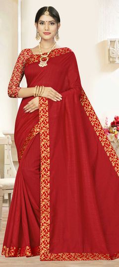 Red and Maroon color Saree in Cotton fabric with Border work