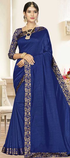 Blue color Saree in Cotton fabric with Border work