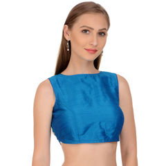 Blue color Blouse in Art Dupion Silk fabric with Thread work