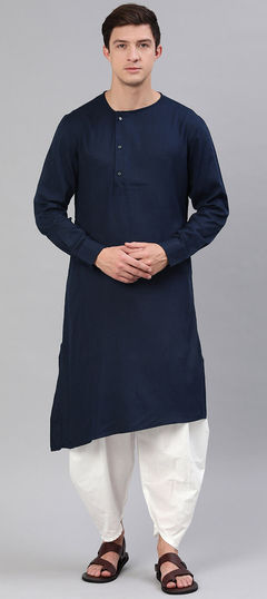 Blue color Kurta Pyjamas in Cotton fabric with Thread work