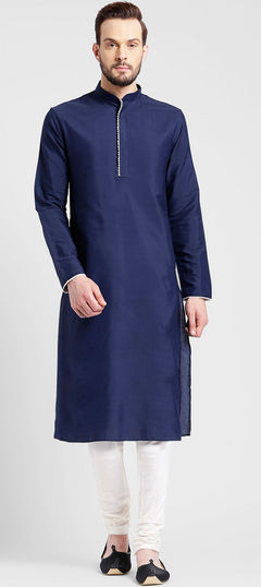 Blue color Kurta Pyjamas in Cotton fabric with Thread work