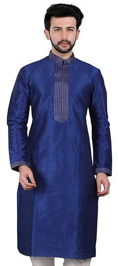 Blue color Kurta in Dupion Silk fabric with Thread work