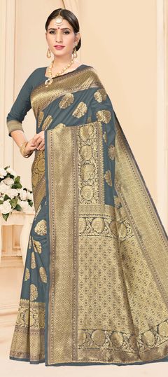 Black and Grey color Saree in Art Silk fabric with Weaving work